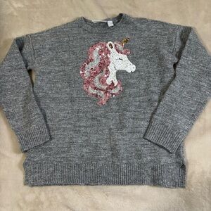 The Children’s Place Gray Sweater with Sequin Unicorn Design
